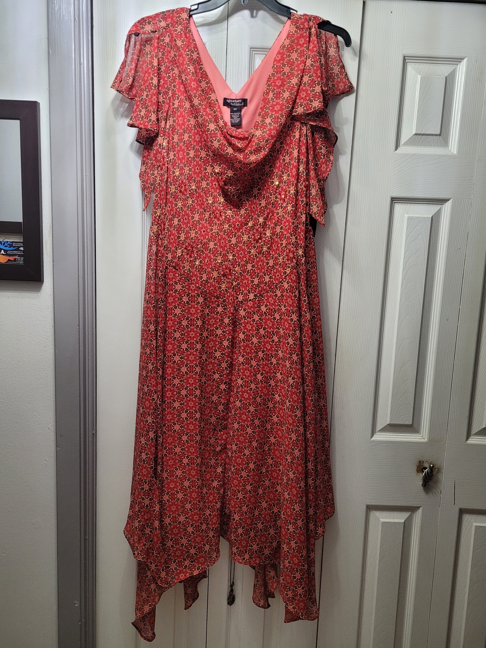 Signature by Robbie Bee Coral Floral Asymmetrical Handkerchief Hem Dress